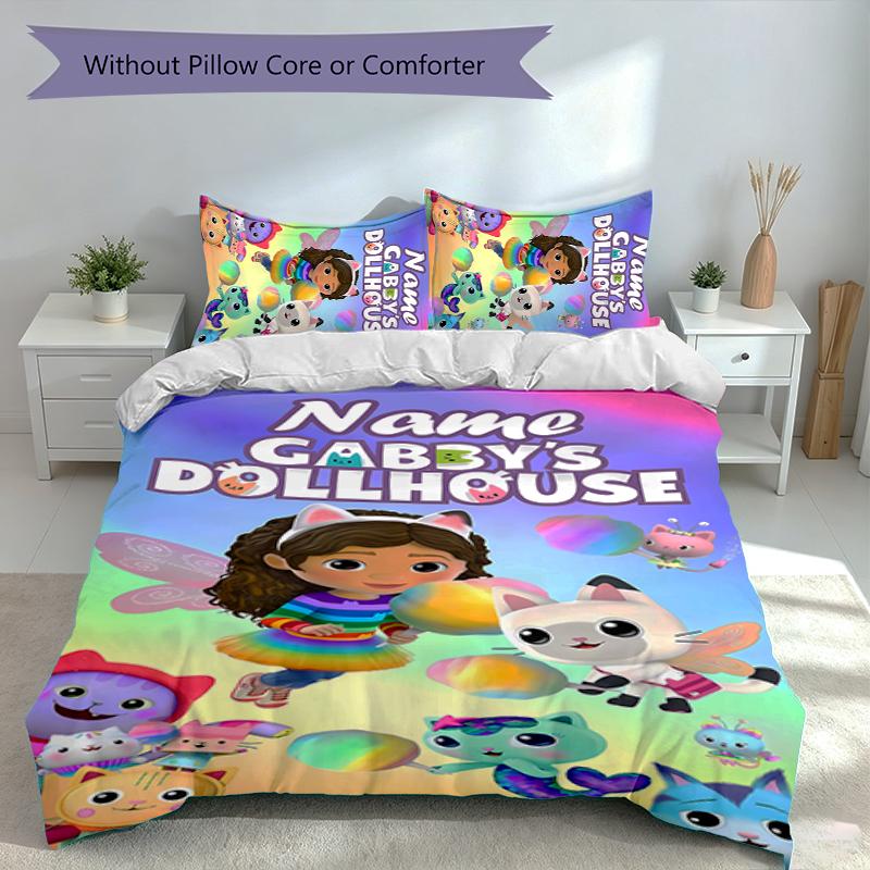 3pcs Custom Name Gabby's Dollhouse Set,Includes 1 Duvet Cover and 2 Pillowcases,All-season Bedroom Decor