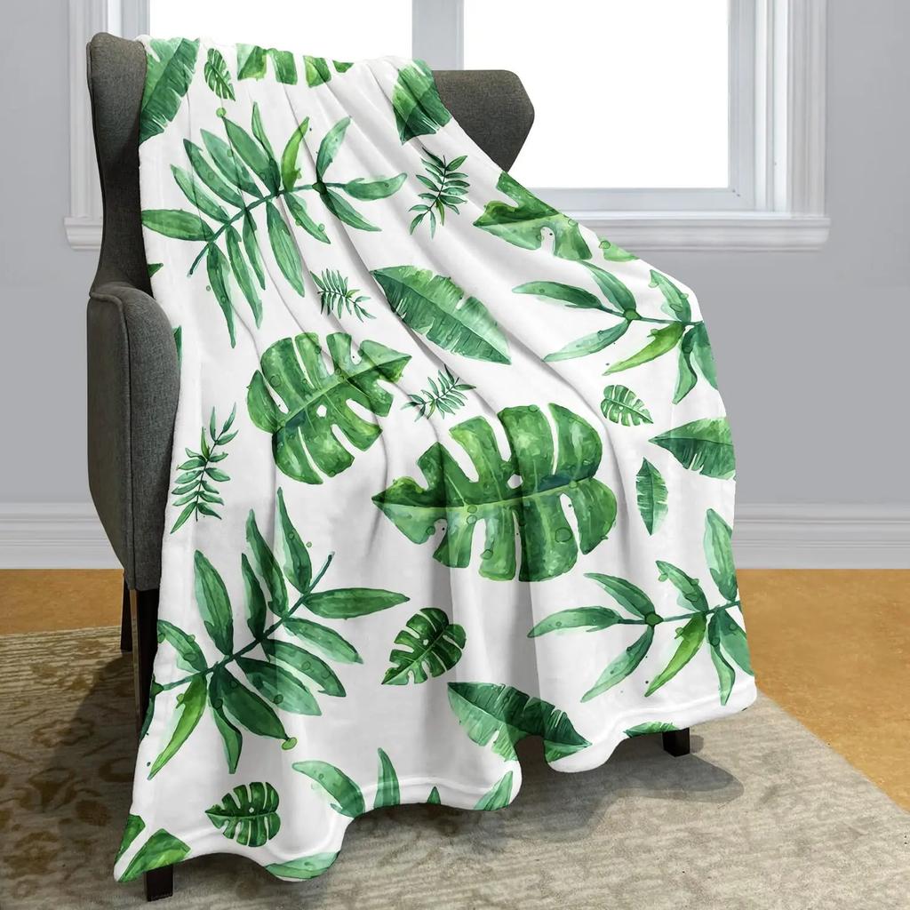 Monstera Deliciosa Palms Throw Blanket Tropical Plants Home Soft Cozy Blanket Lightweight Microplush Decor Blankets All Season