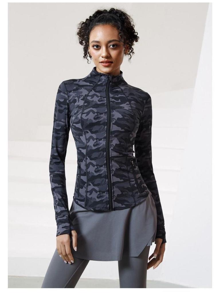 Women's Camouflage Quick-Dry Sports Jacket - Long Sleeve Stand Collar for Running & Yoga