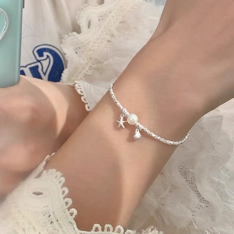 Shattered Silver Pearl Bracelet Women Ocean Star Shell Minimalist Gift Jewelry