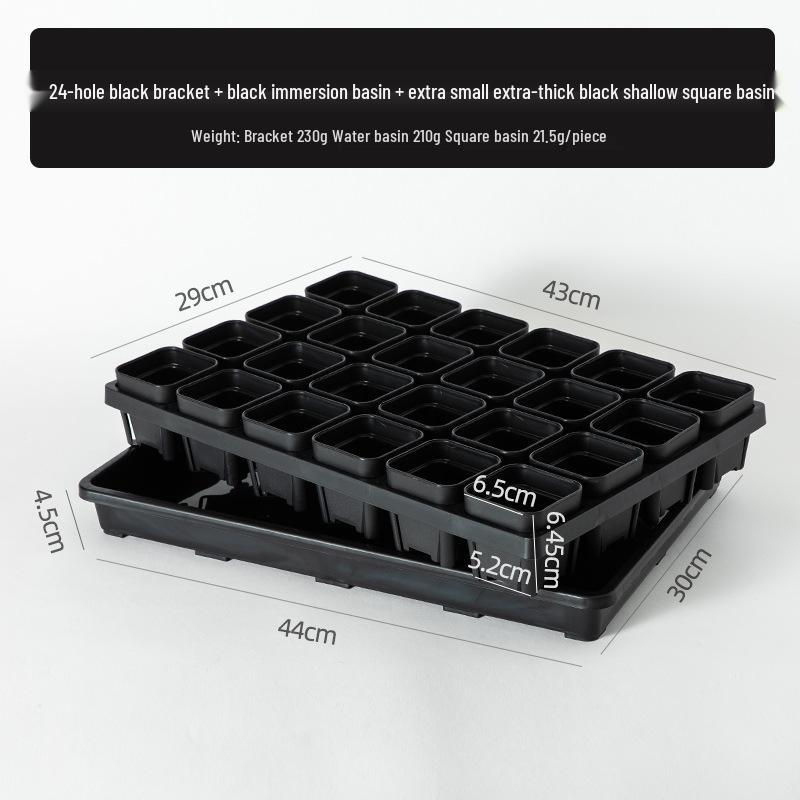 Small Black Square Succulent Seedling Tray - Thickened Plastic Pot Stand & Water Catcher