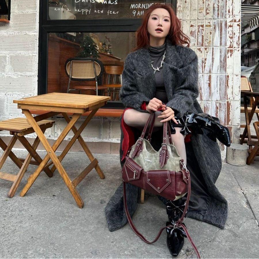 Niche Retro Color-blocking Single-shoulder Bag, Underarm Handbag, Fashionable and Trendy Crossbody Bag