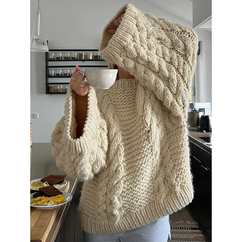 Crew Neck Wide Sleeve Sweater Loose Lazy Versatile Solid Color Fashion Temperament Versatile Knitted Top Women