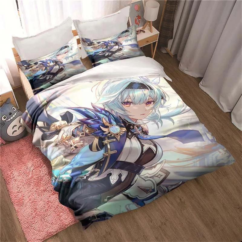 Genshin Impact Game Anime 3-piece Quilt Cover Bed Quilt Cover Double King Bed Quilt Cover Home Textiles Boys Adults