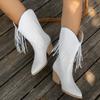 Fashion Block Heel Tassel Boots Autumn New Pointed Toe Sleeve Anti-slip Wear-resistant Mid-heel Mid-leg Boots