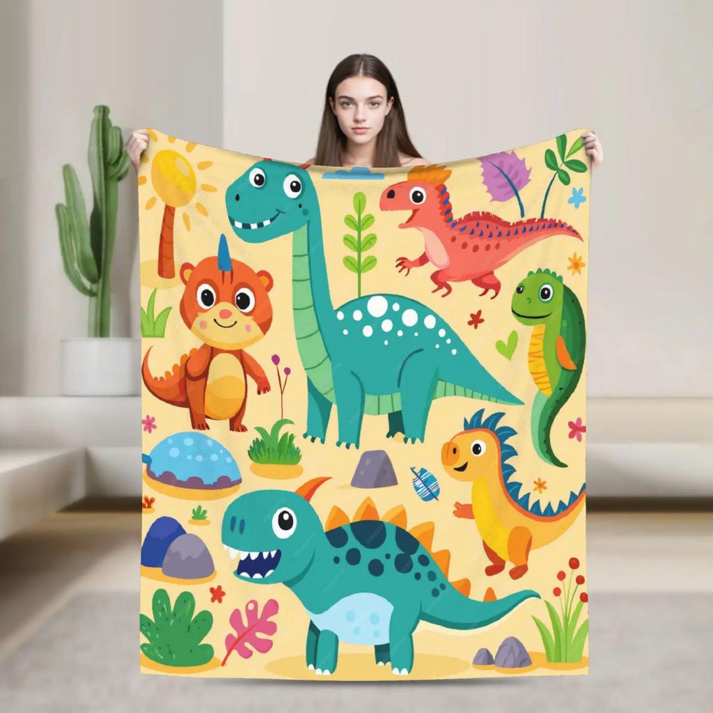 Cartoon Niedlicher Dinosaurier Weiche Warme Plüsch-Kuscheldecke für Kinder Jungen und Mädchen Flanell-Tagesdecke für Sofa Bett Außenbereich Druckabdeckung