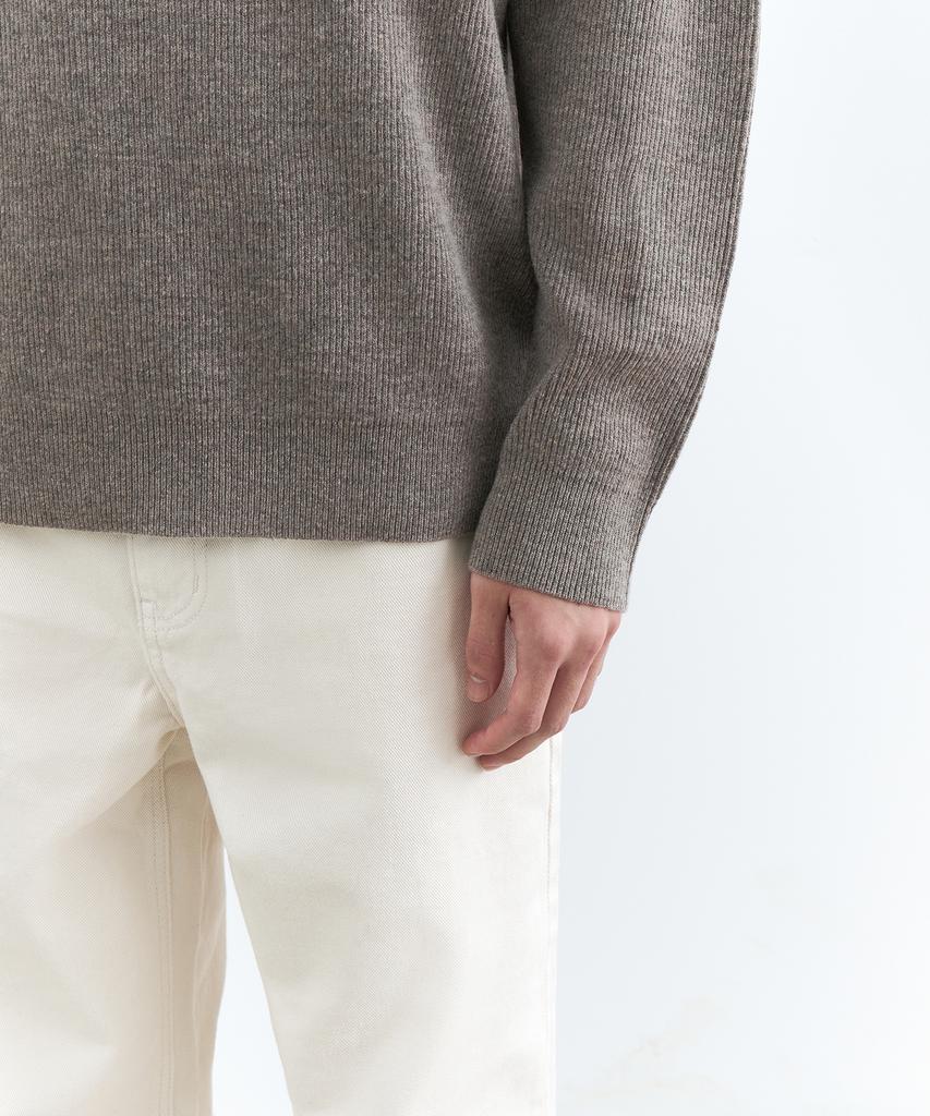 MUSINSA STANDARD [Victoria Wool] Minimal Ribbed Crew Neck Knit [Taupe]