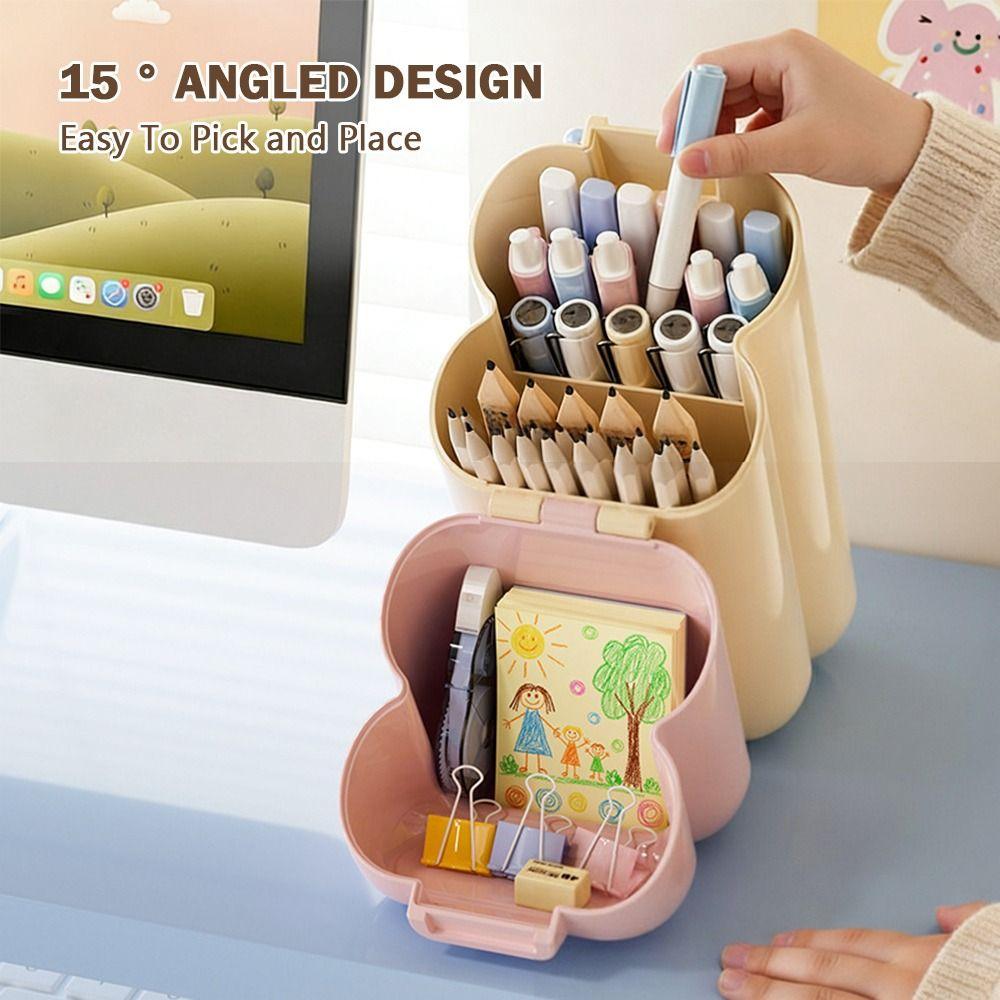 Cute Large Capacity Oblique Pen Holder Save Space Desktop Storage Pencil Case Cartoon Creative Pen Container for Students