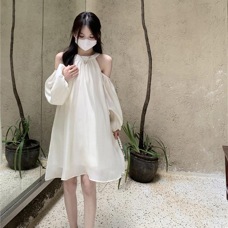 Off-the-shoulder Neck White Dress Women's Year New Spring Dress French Atmosphere Fairy Temperament Skirt Summer