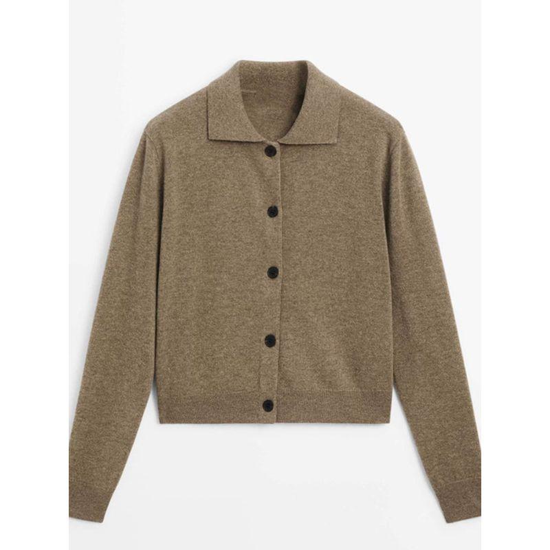 MD Women clothes Autumn and Winter New Old Money Style Short Version Sweater Polo Collar Knitted Cardigan Outerwear 05704620527