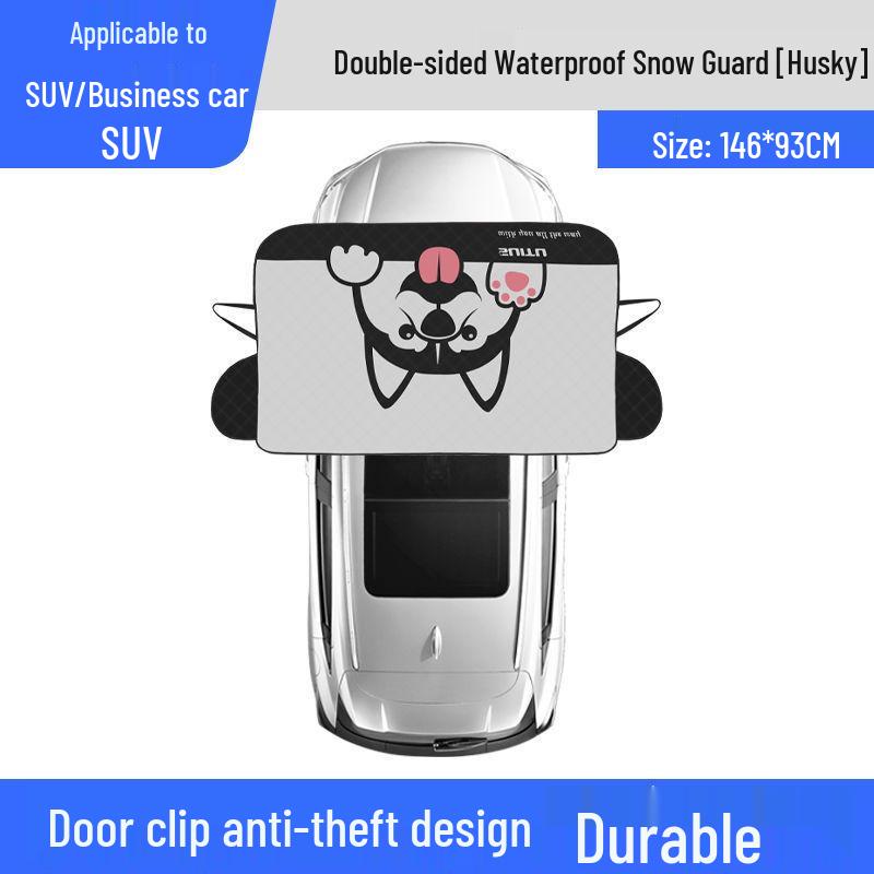Cute Husky Car Windshield Snow Cover - Anti-Freeze, Anti-Snow, and Sun Protection