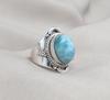 Larimar Ring: 925 Sterling Silver Caribbean Gemstone, Boho Statement Jewelry