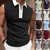 European and American Men's T-shirt 2023 New Color Matching Thin Sleeveless POLO Top Foreign Trade Casual Men