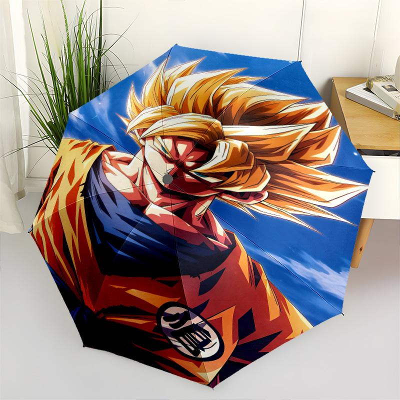 1 PC Automatic Folding Umbrella - Son Goku Pattern Portable Foldable Design With 8 Ribs Christmas Birthday Gifts