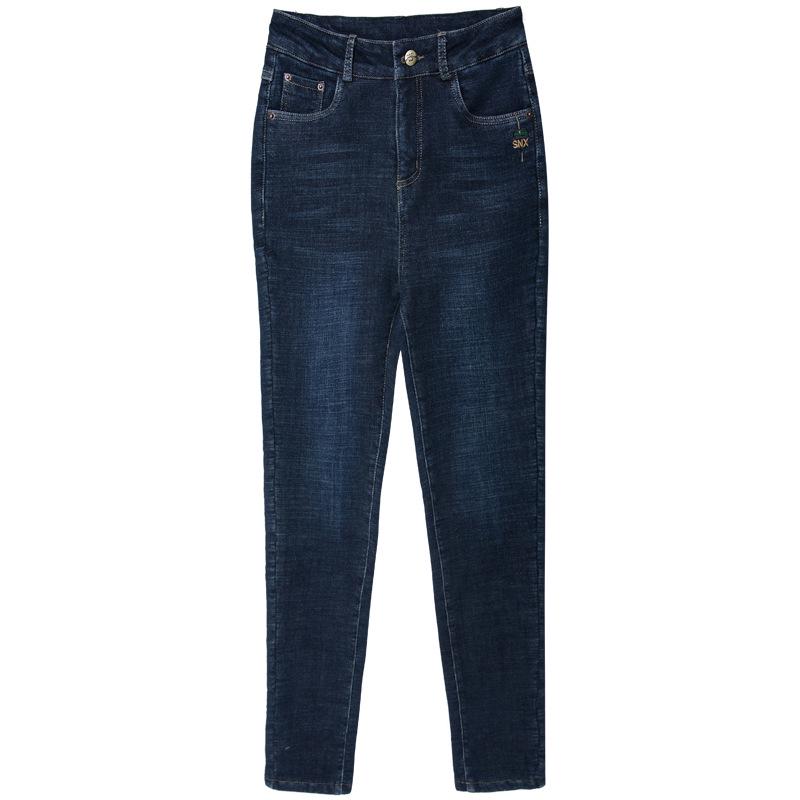 Winter Plus Velvet High-Waist Denim Jeans for Moms - Thick, Warm, Large Size Cotton Pants