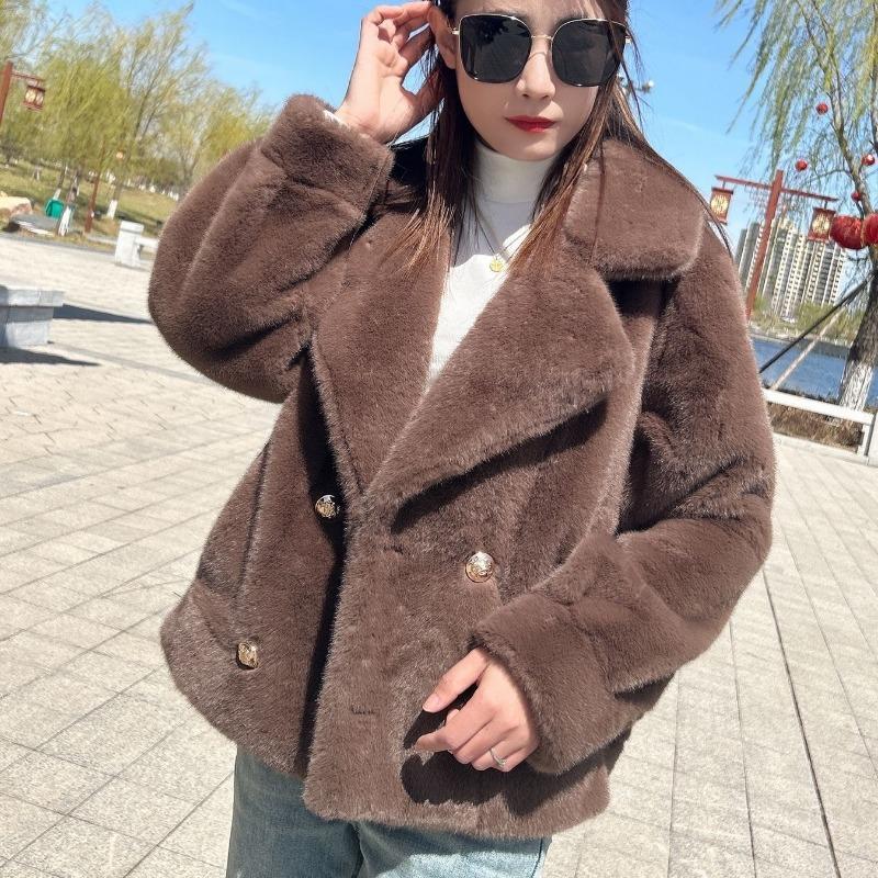 Ny jakke i imitasjon minkfleece pels høst og vinter fortykket pels integrert europeisk minkfleece dresskrage kort jakke
