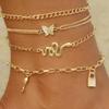 Anklet, Retro Personality Multi-Element Snake Full Diamond Butterfly Lock Pendant Combination, Foot Decoration