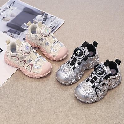 Boys Girls Running Shoes with Rotating Buttons Kids Sneakers Mesh Breathable 2024 New Fashion Children Sneakers Thick Soft Sole