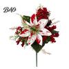 Vibrant Lush Fake Plant Decor 5/7/10/12 Heads Artificial Poinsettia Flowers, Christmas Floral Berry Centerpiece, Outdoor UV Resistant Greenery