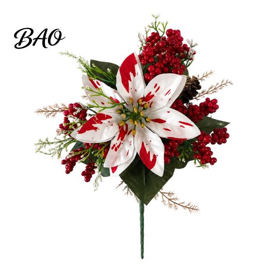 Vibrant Lush Fake Plant Decor 5/7/10/12 Heads Artificial Poinsettia Flowers, Christmas Floral Berry Centerpiece, Outdoor UV Resistant Greenery