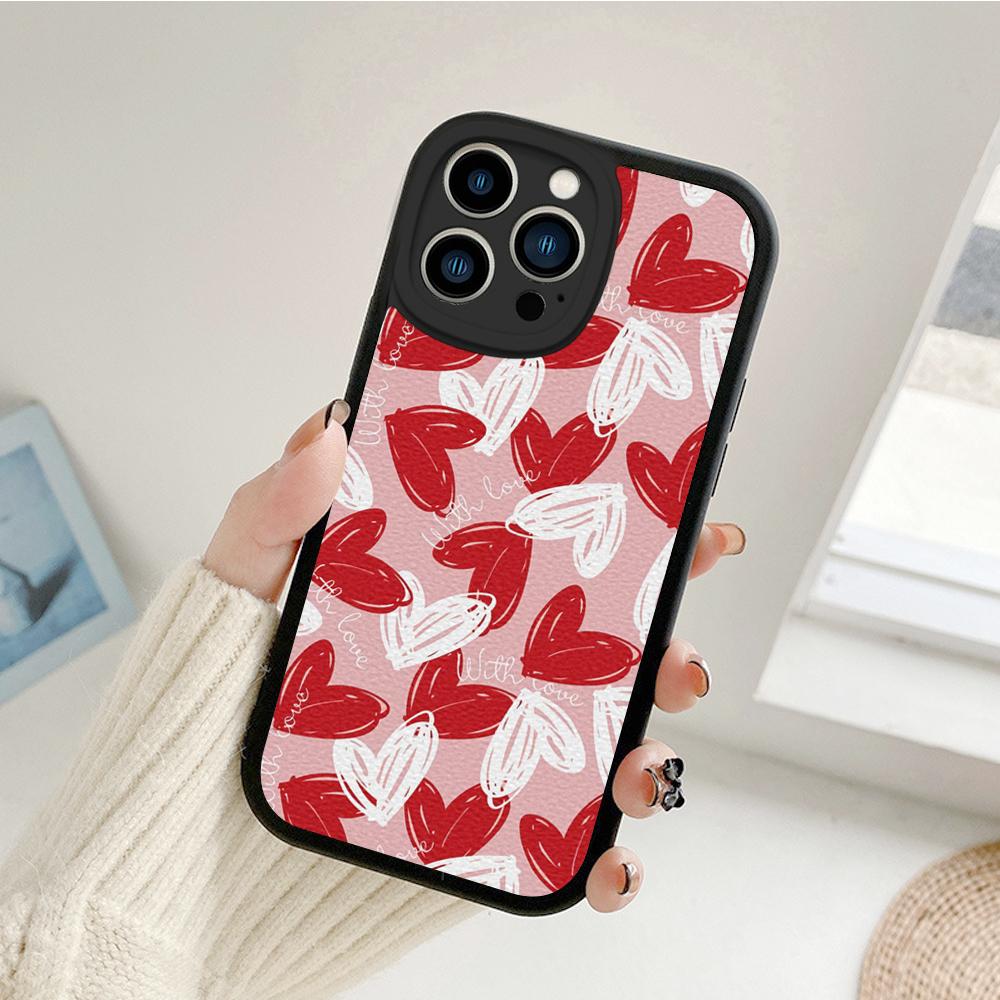 Dla Iphone14 Słodkie Etui na Telefon z Sercem Miłości dla Iphone 14 13 11 12 Pro MAX 13 12 MiNi 7 8 14 plus X XS XR Ochronne Pokrowce ze Skóry Jagnięcej