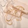 Trend Elegant Imitation Pearl Bead Double Layer Stacking Necklace for Women Stainless Steel Hammer Chain Necklace Jewelry Gift