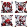4pcs Christmas Pillowcases, Modern Style, Festive Red And Silvery Spherical Wreath Tree Pattern, Zippered Polyester Decorative Pillow Covers In Three