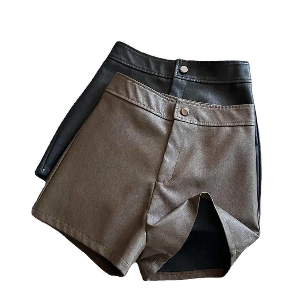Women's High Waist PU Leather A-line Shorts - Autumn/Winter Slimming Bootcut Style