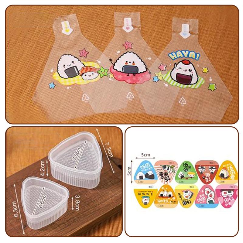 50 ks Kreslený pro trojúhelníkový obal na rýžovou kouli Nori Onigiri Sushi sáček se 2 formičkami na onigiri a 50 nálepkami Forma na výrobu sushi