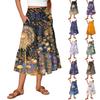 Womens Maxi Skirt Drawstring High Waisted Summer Long Skirts Lightweight Tiered Flowy Floral Pleated Skirts