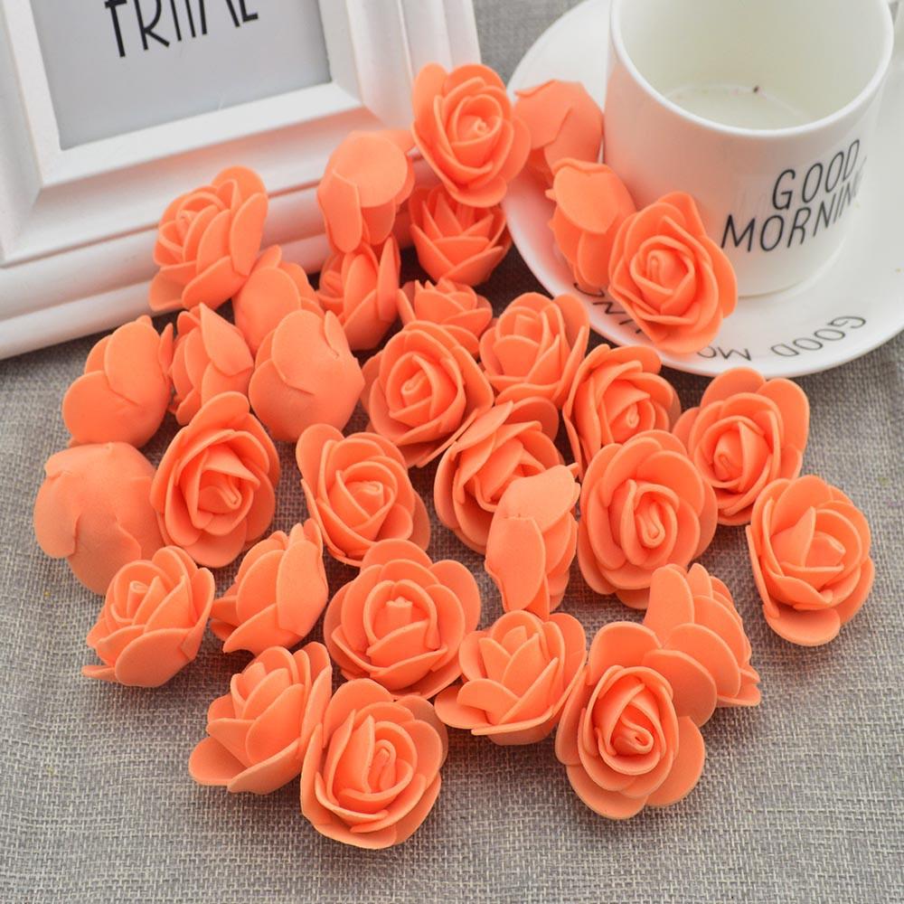 50pcs Artificial Flowers PE Foam Roses Head Bear Handmade Wedding Home Garden Holiday Party Decor Scrapbook Gifts Box Diy Wreath