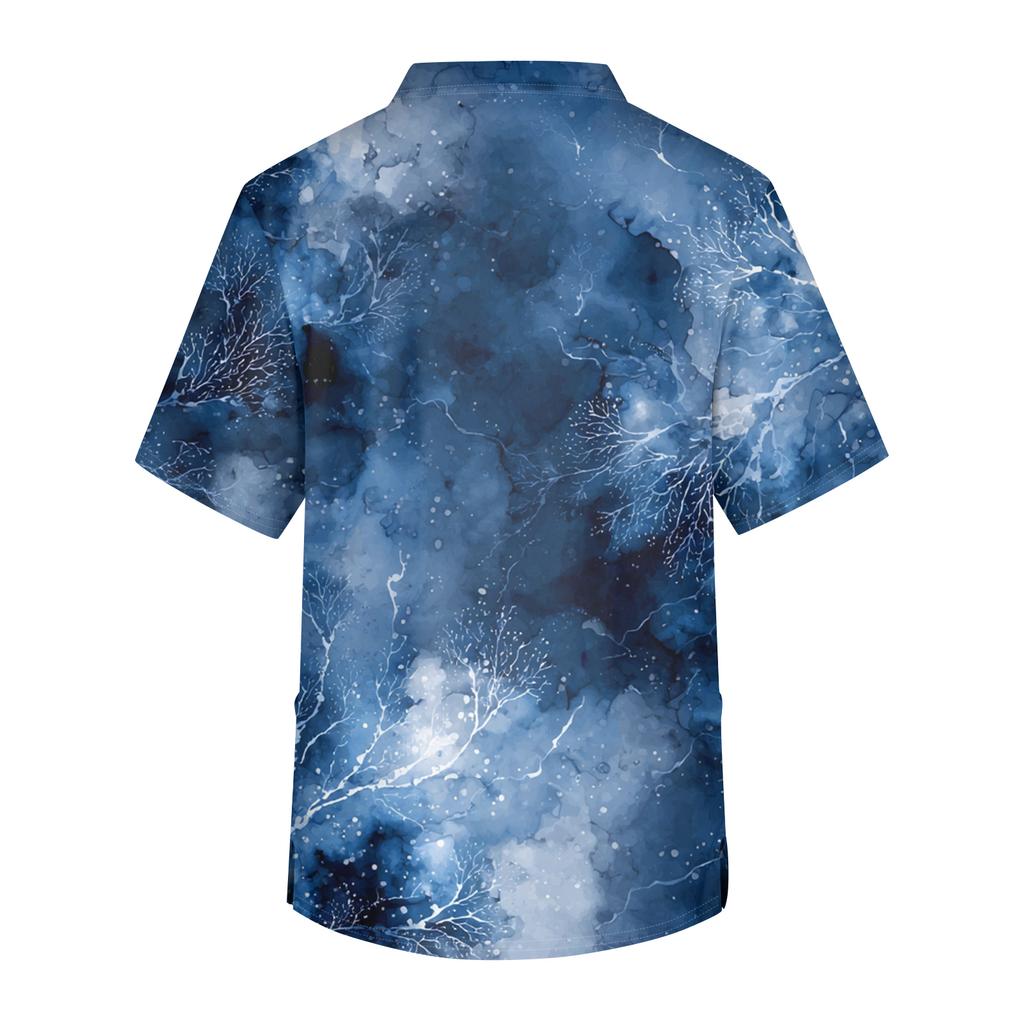Men's Printing Short Sleeve V,neck Working Blouse Chest Pocket Carer Top