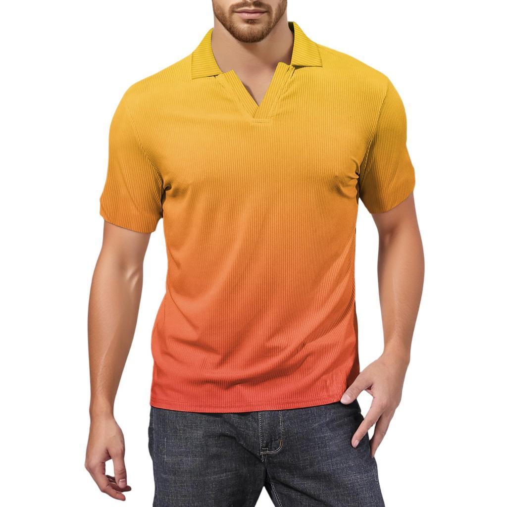 Men's Fashion Printed V-Neck Short Sleeve Top Golf T-Shirt
