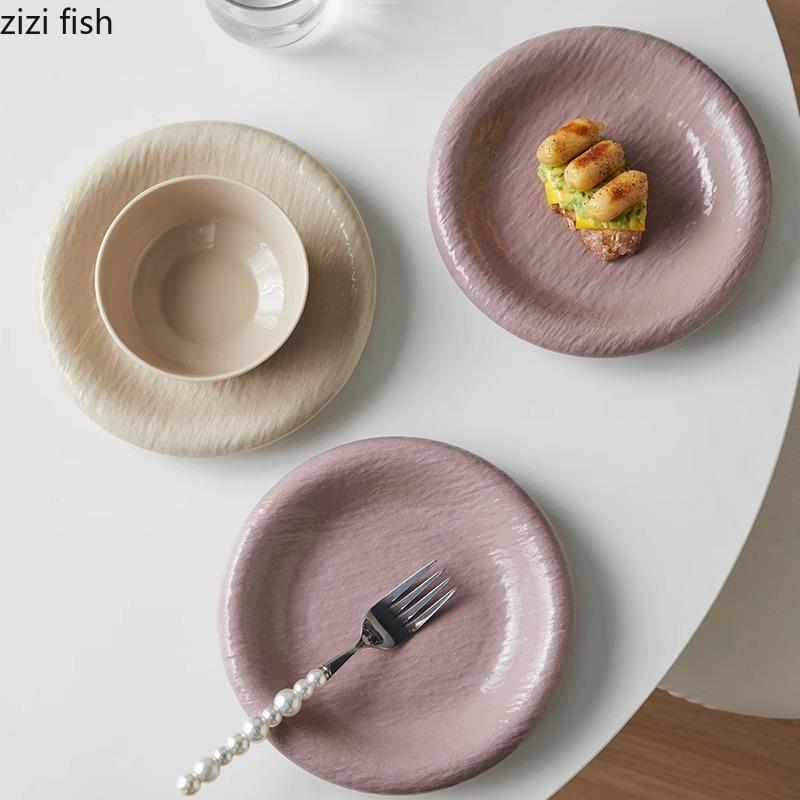 Cream Style Ceramic Stone Pattern Dining Plate Dessert Dish Cake Plate Steak Plate Salad Plates Rice Bowl Creative Tableware