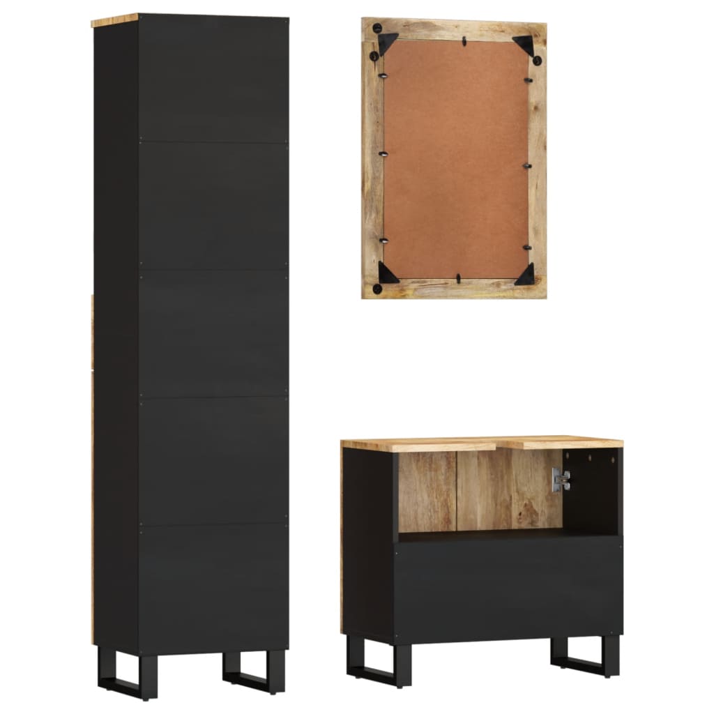 3 Piece Bathroom Furniture Set Solid Mango Wood