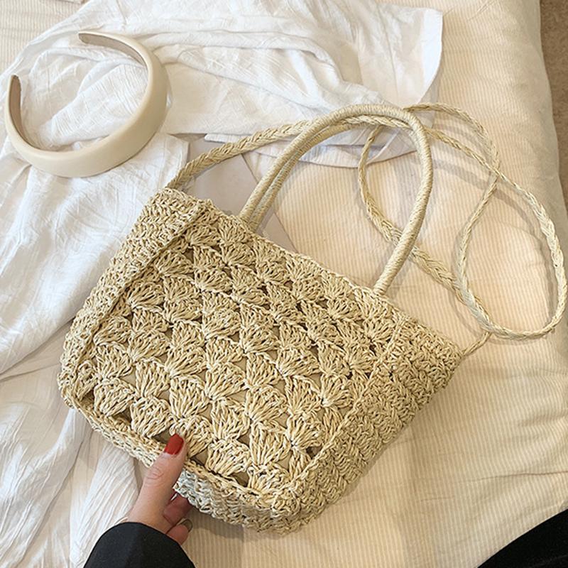 Handwoven Hollow Out Straw Bag Summer Handbag Women's Crossbody Shoulder Bag Street Style Trendy Basket Beach Bag CLE