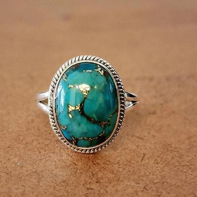 Oval Cab Blue Copper Turquoise Gemstone 925 Sterling Silver Ring Jewelry, Handmade Gift Turquoise Ring