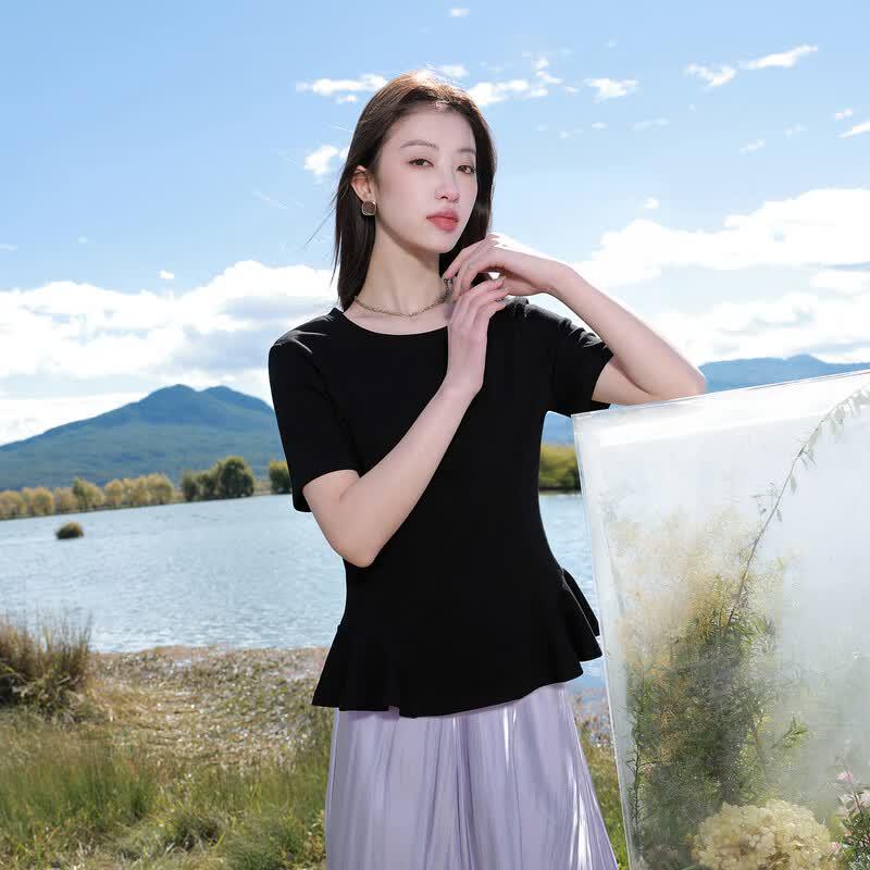 Sancai Women's Plus Size Ruffle Short Sleeve T-Shirt