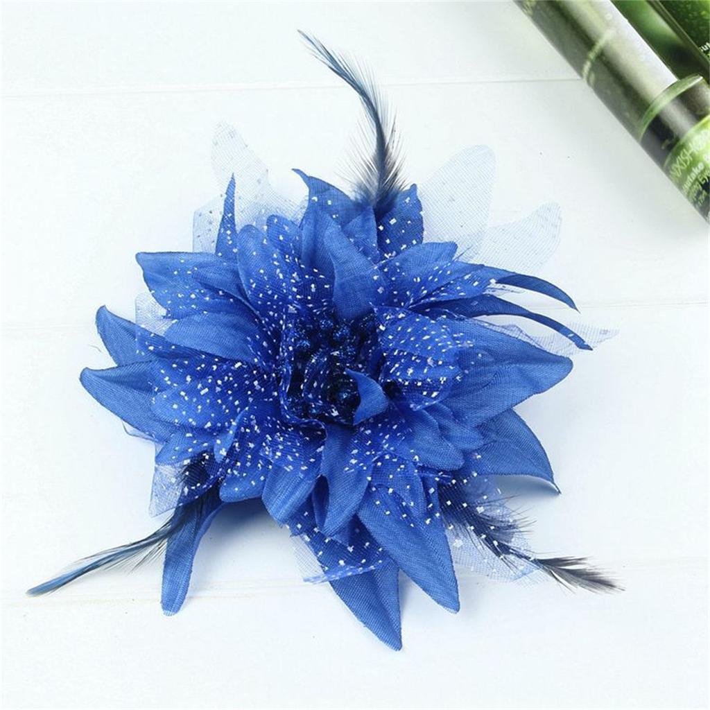 S161020 Large Lily Flower Hair Clip Feather Headpiece for Women Silk Cloth Foam Gauze Diameter 14CM