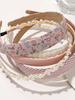 5Pcs Pink Headband Set,Pearl Hairband Floral Headbands Padded Headbands for Vintage Wide,Bandana Hair Accessories for Women