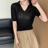 Lapel hollow design knitted sweater short-sleeved women's summer new simple and versatile thin top thin