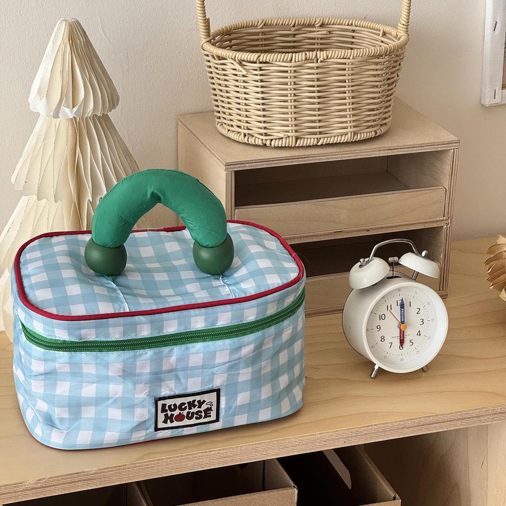 Korean Lucky Color Block Travel Makeup Bag, Large-Capacity, Water-Resistant Toiletry Organizer.