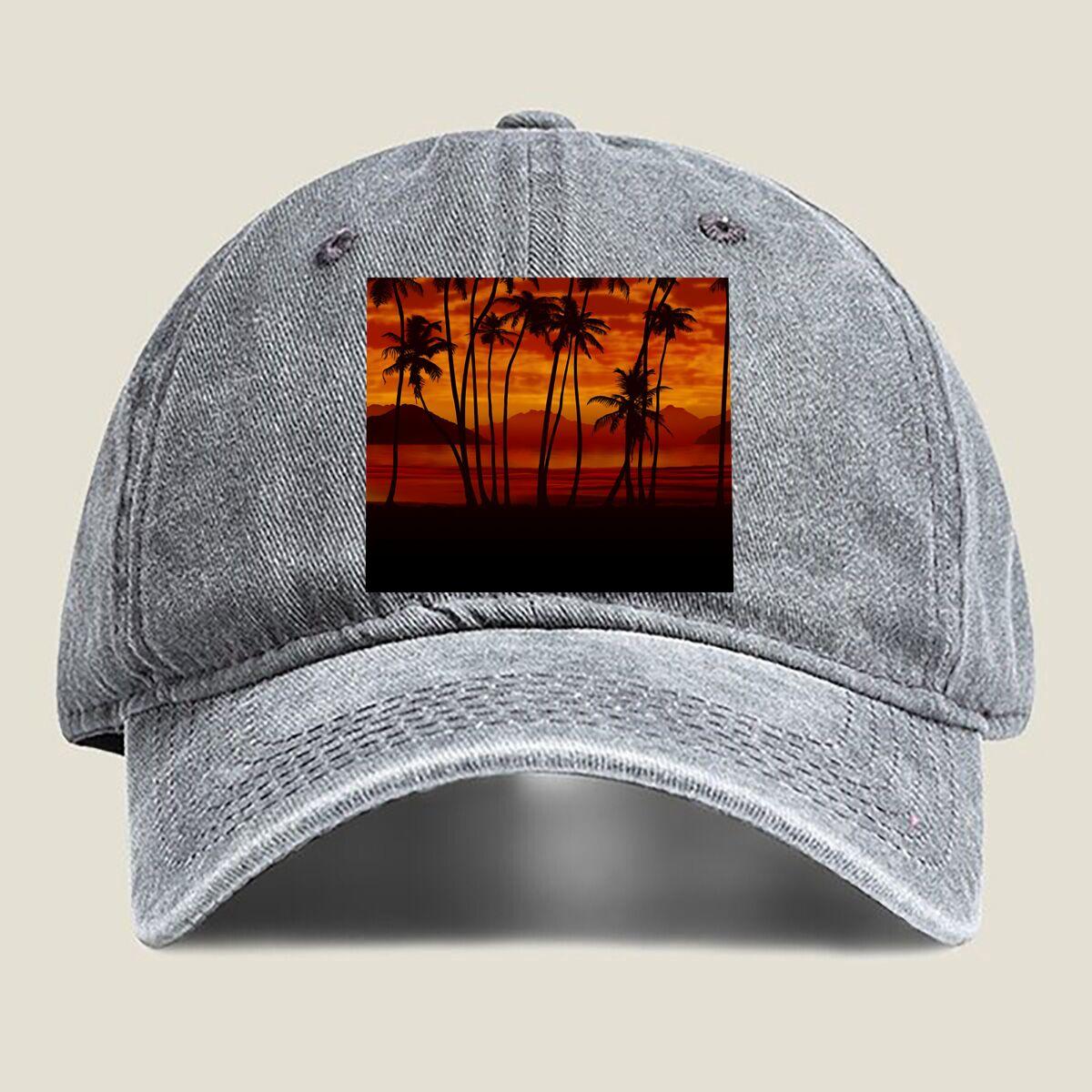 

Tropical Sunset Palms Fashion Washed Baseball Cap Outdoor For Womens Unisex Female Beach Dad Hat Hip Hop One Size серый