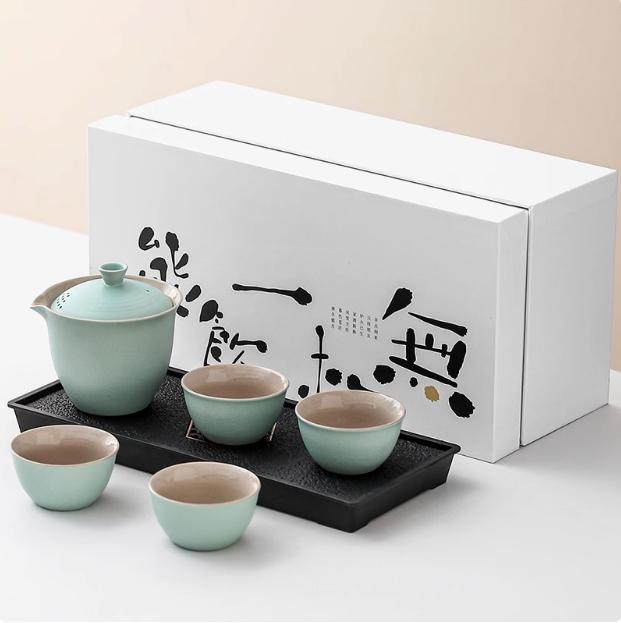 Travel Tea Set Quick Cup Portable Camping Outdoor Travel Brewing Tea Cup One Pot Three Cups Teapot