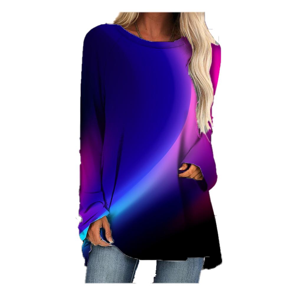 Women T-shirt Gradient Printing Slim Fit Long Sleeve T-shirt Women Autumn Fashion Casual Wrap Arm Long Sleeve Top Plus Size Women