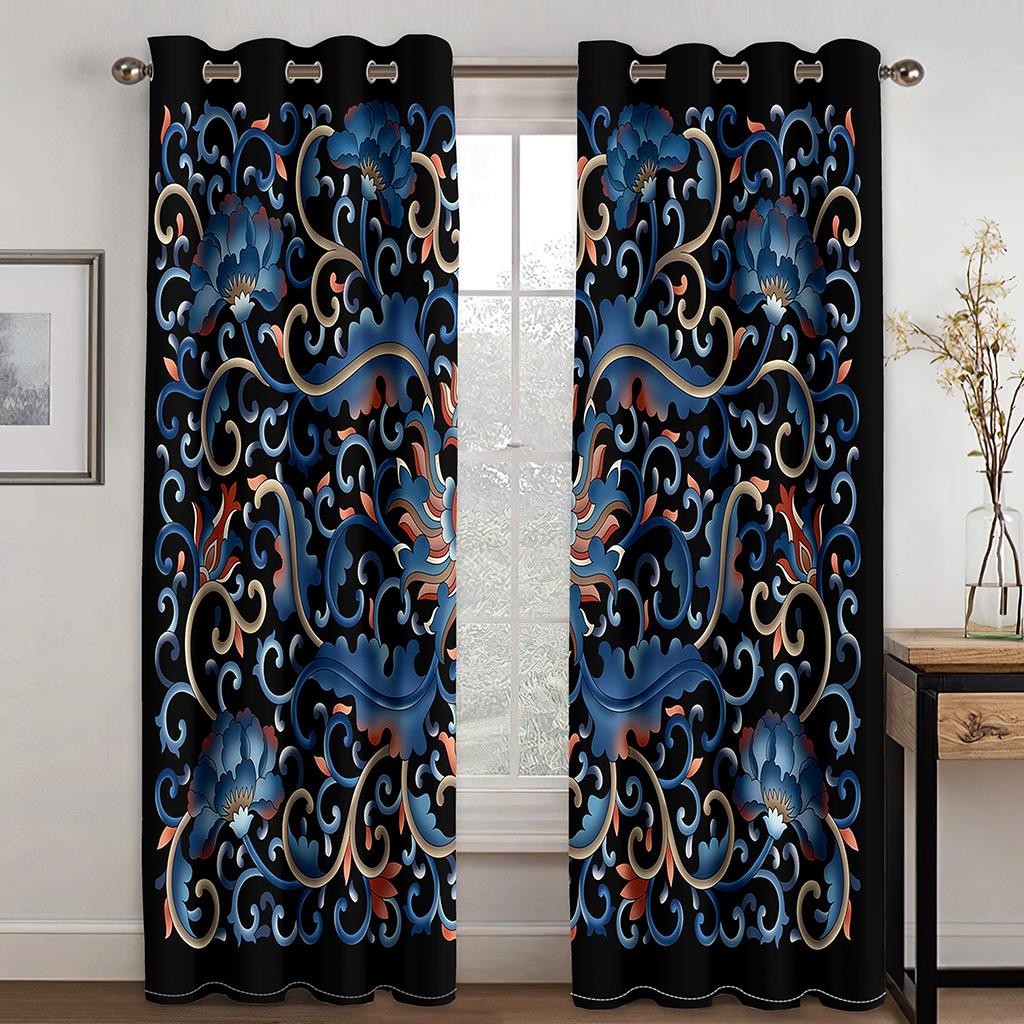 Gold Chinese Vintage Animal Plant Luxury Window Curtains In the Kids Bedroom Living Room Hall Treatments Kitchen Drapes Blinds