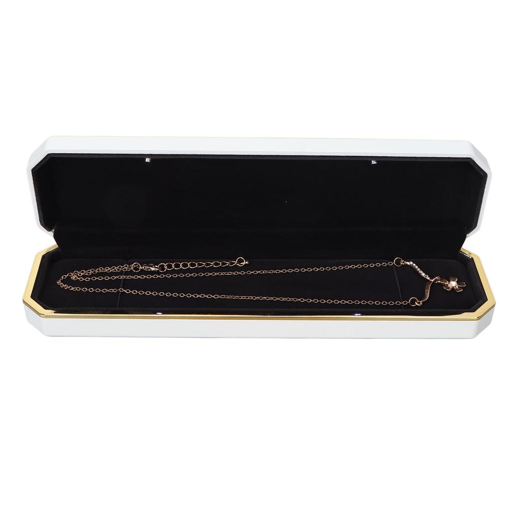 LED Lighted Jewelry Gift Box Rings Bracelet Tray Display Storage Case for Proposal Engagement WeddingWhite