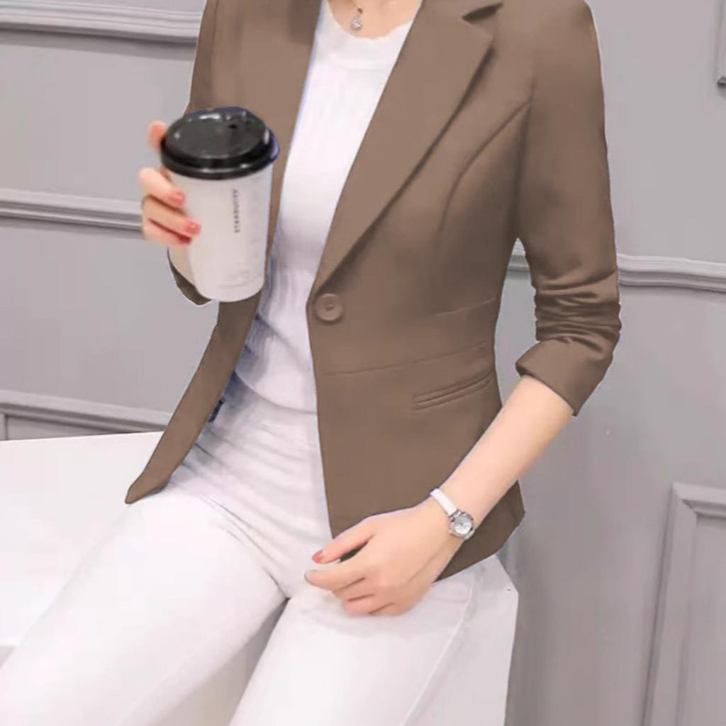 Women's Lapel Collar Long Sleeve Slim Fit Blazer Solid Casual Commuter Short Coat
