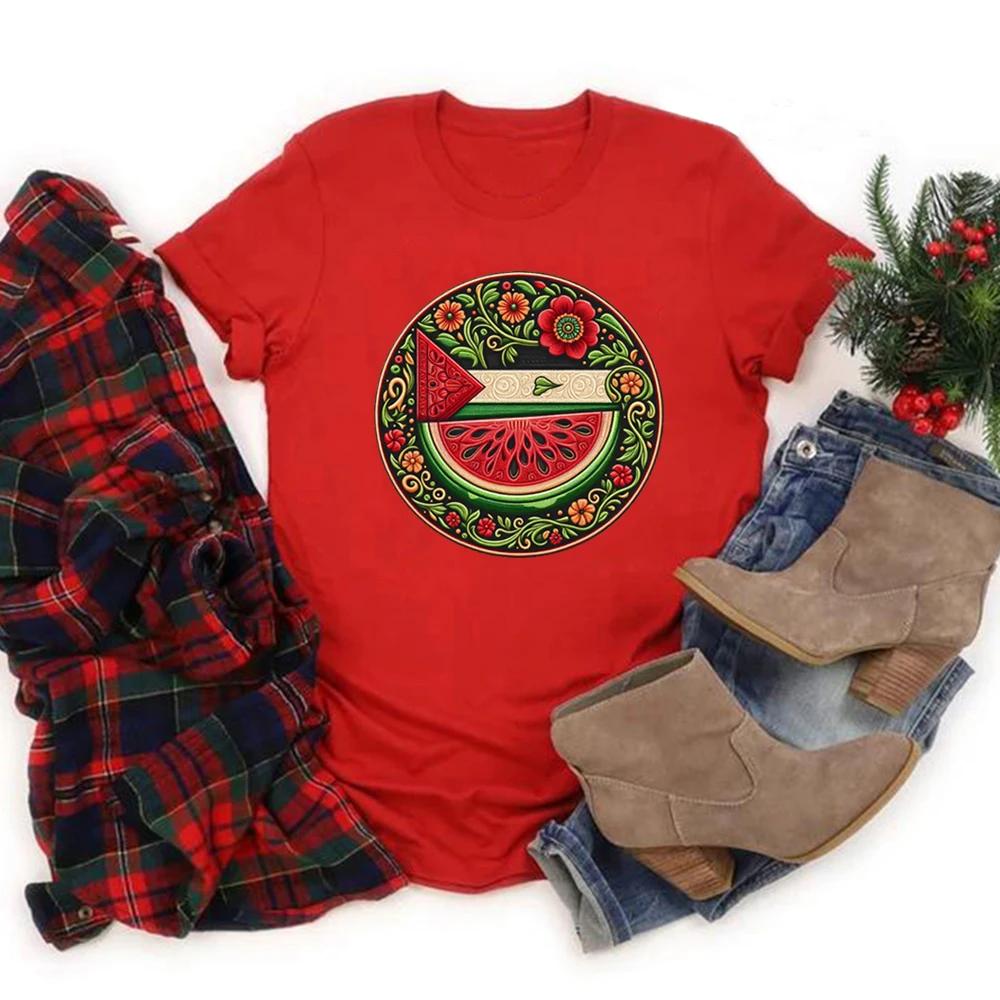 Watermelon Symbol Freedom Shirt Watermelon Flag Women Sleeve Human Rights Peace and Love Aesthetic Clothes
