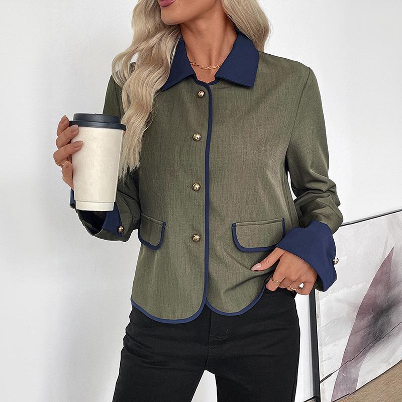 2025 New Autumn Style Elegant Commuter Style Single-breasted Cardigan Lapel Contrasting Color Coat for Women